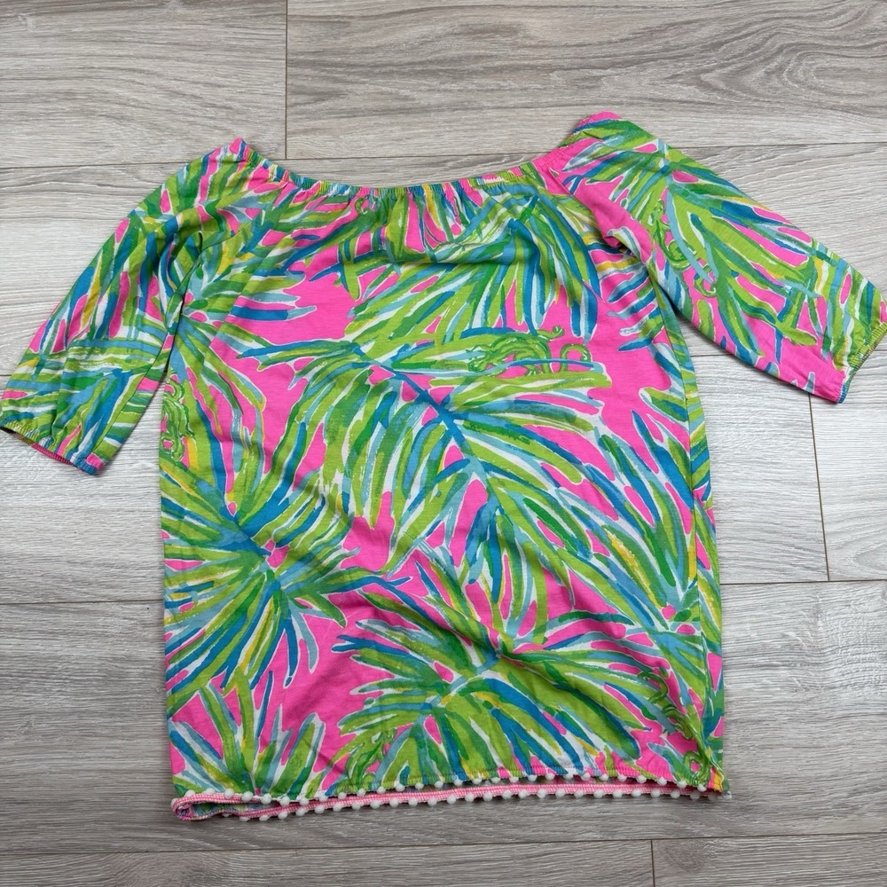 Lilly Pulitzer Mini Enna Off The Shoulder Dress Tiki Tme Royal Lime Girls M